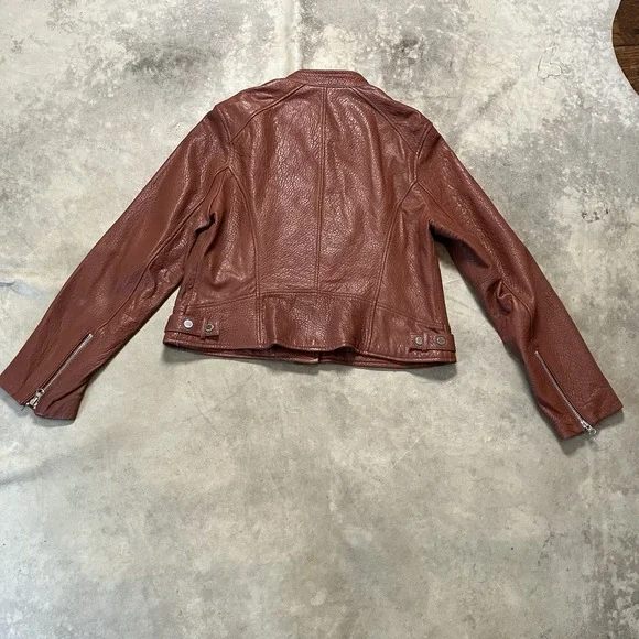 DEREK LAM 10 Crosby Lambskin Leather Moto Jacket Womens Brown‎ Cognac